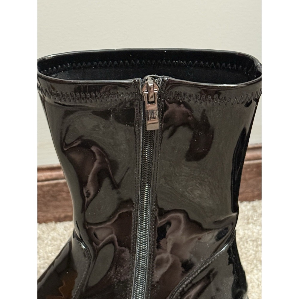 Black Patent Ankle Boots Chunky Lug Sole Silver Bead Glam Goth Grunge - Picture 8 of 8